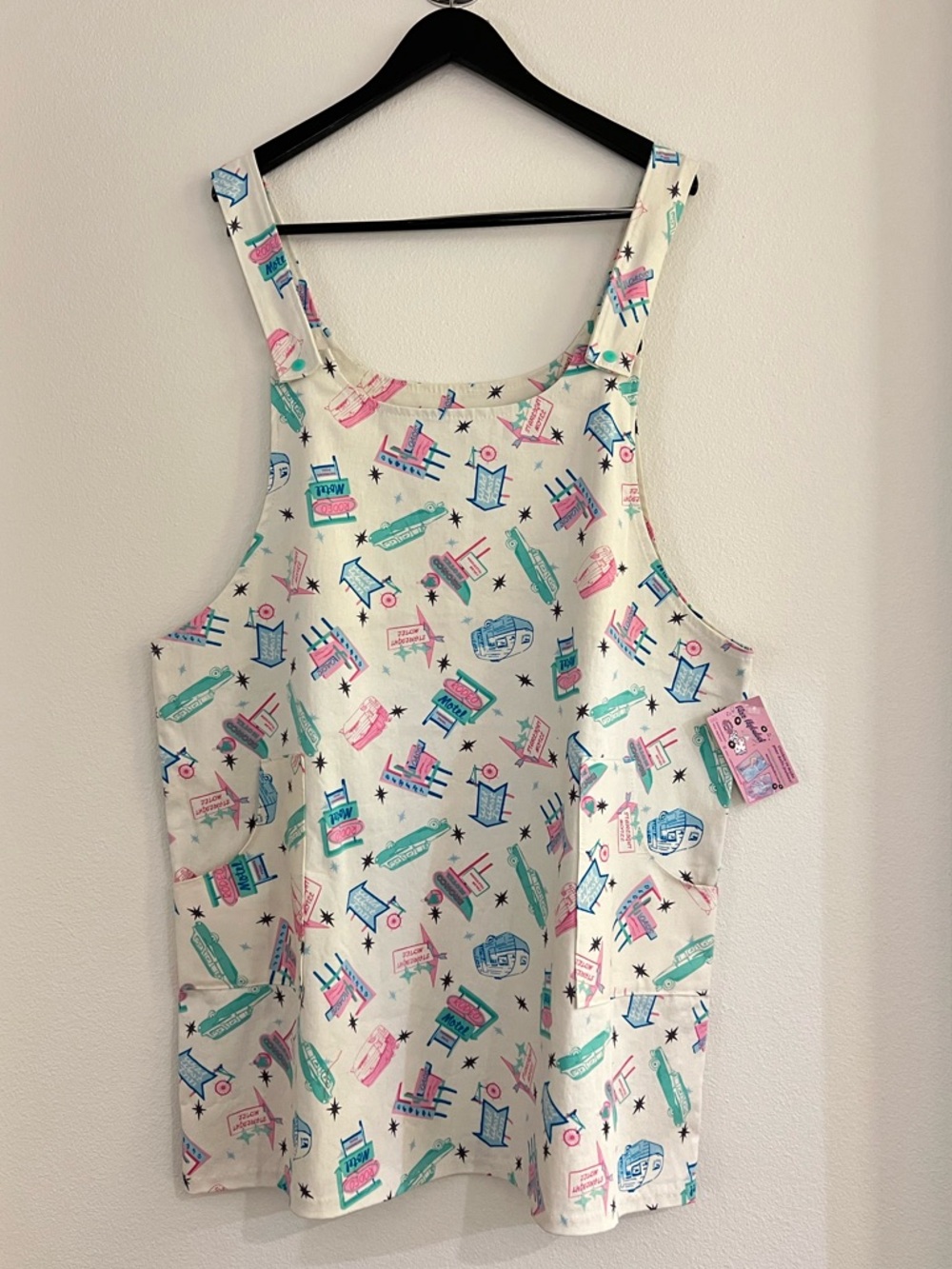 Miss Alphabet Retro Motel Print Overall Dress XL Pockets 50s Style Kawaii USA